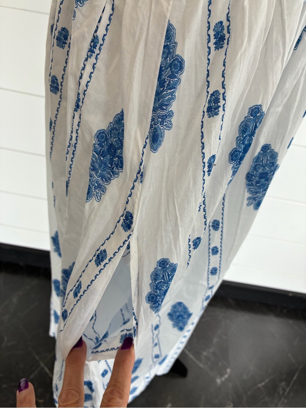 Japna White Maxi Dress with Blue Floral Print & Pockets SZ XL NWT/0383 - Picture 6 of 11
